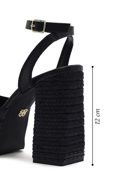 Derimod Women's Black Ankle Buckle Platform High Thick Heeled Shoes Sandals 25Sfd443118