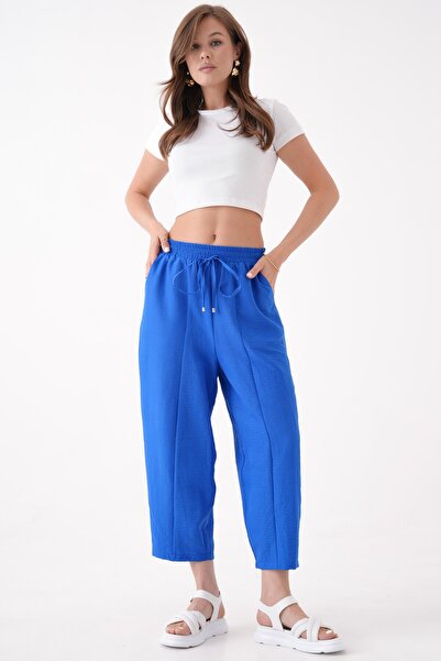 Saade Pantaloni Shalwar cu buzunar indigo cu talie elastică