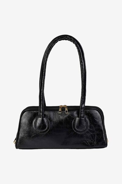 birizmoda حقيبة باجيت جلدية بمقبض طويل للنساء - أسود