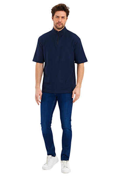 Adams Ανδρικό μπλουζάκι με κοντό μανίκι με φερμουάρ Jacquard