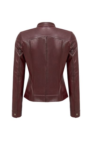 Derimod Marlyn Women's Burgundy Leather Jacket 24Wge 513347