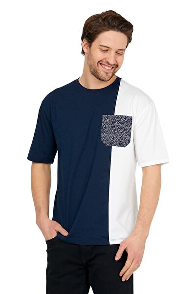 Adams Μπλουζάκι με κοντό μανίκι ανδρικό μπλουζάκι με λαιμόκοψη σε μπλε/λευκό χρώμα