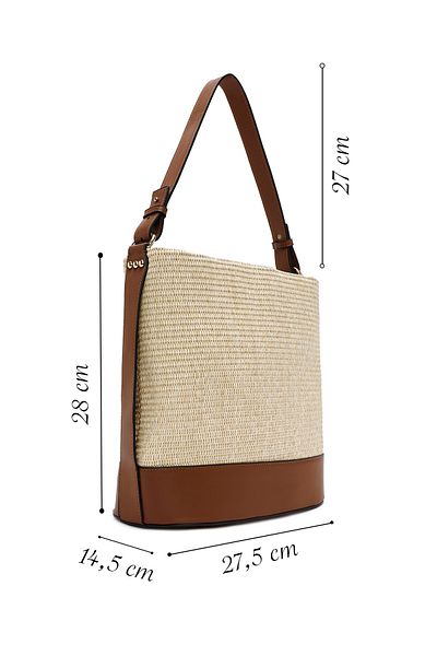Derimod Women's Beige Straw Tote Bag Shoulder Bag 25Sbd2723M7