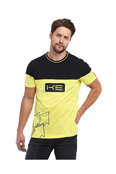 Adams Black Yellow Color Printed Men's Short Sleeve Crew Neck T-shirt