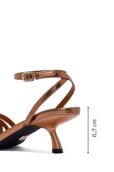 Derimod Women's Bronze Short Thin Heeled Evening Dress Shoes Metallic Sandals 25Sfe451532