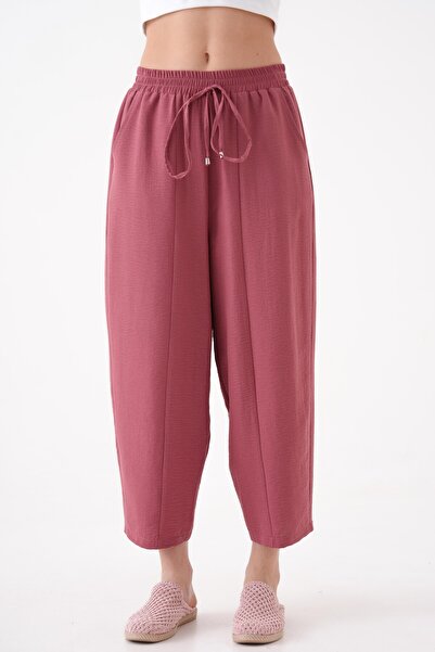 Saade Gül Kurusu Beli Lastikli Cepli Şalvar Pantolon