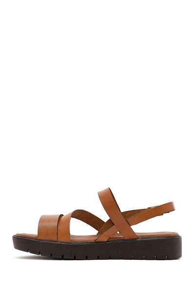 Derimod Women's Tan Thick Soled Genuine Leather Bodrum Sandals 25Sfd330618