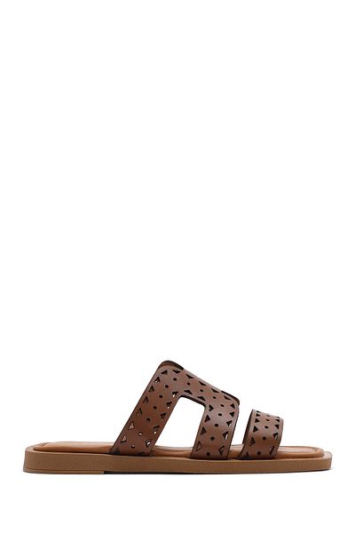 Derimod Women's Tan Leather Slippers 25Sfd 182718