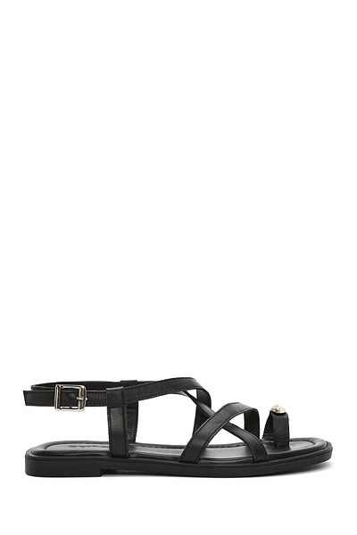 Derimod Women's Black Ankle Buckle Genuine Leather Sandals 25Sfd362918