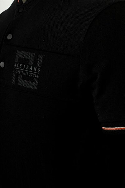 NCS Men's T-Shirt Judge Collar Black 100% Cotton Slim Fit Printed T-Shirt Jeans 1975