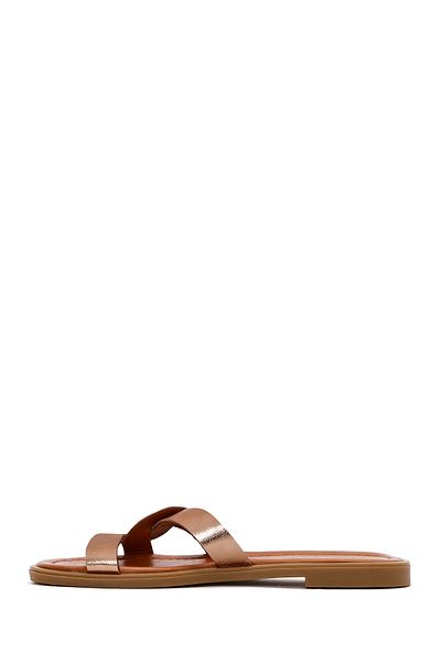 Derimod Women's Gold Metallic Leather Slippers 25Sfd 361532