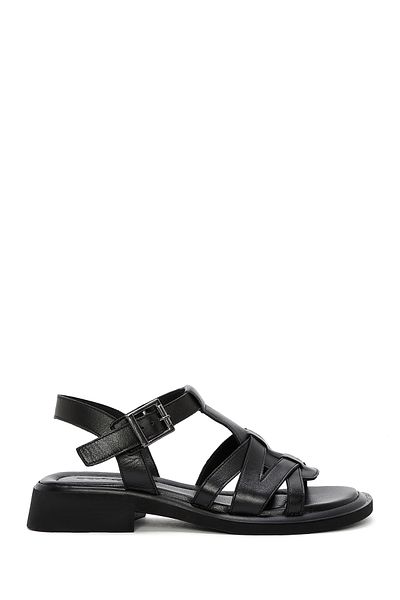 Derimod Women's Black Ankle Buckle Genuine Leather Sandals 25Sfd362518