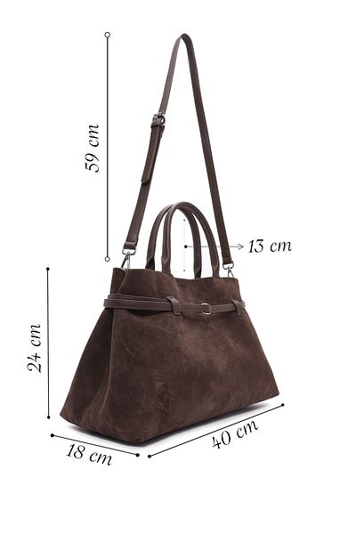 Derimod Women's Brown Long Strap Suede Leather Classic Shoulder Bag 24Wbd 259710