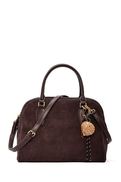 Derimod Women's Brown Long Strap Suede Leather Handbag with Accessories 24Wbd 259310