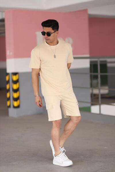 İng drop Ανδρικό βαμβακερό σετ με στάμπα με φερμουάρ και σορτς με τσέπη