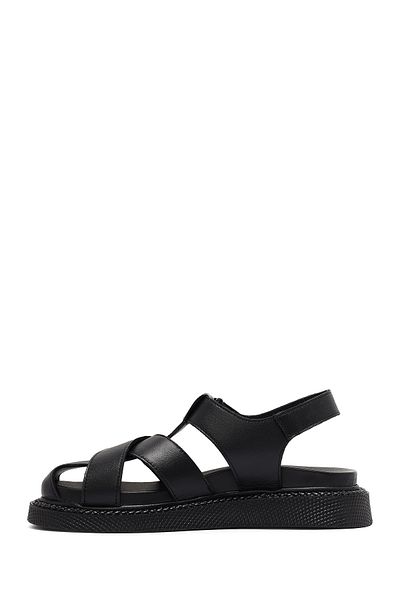 Derimod Women's Black Strappy Thick Soled Genuine Leather Sandals 25Sfd300918