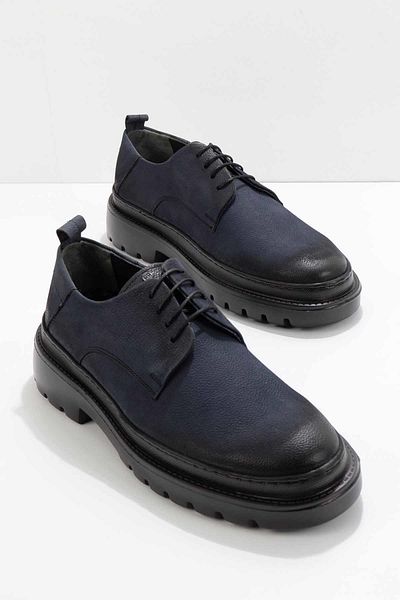Bambi Ανδρικά παπούτσια Oxford από γνήσιο δέρμα Navy Blue Nubuck E01798101801