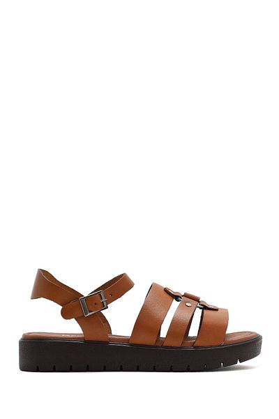 Derimod Women's Tan Ankle Buckle Genuine Leather Sandals 25Sfd333918