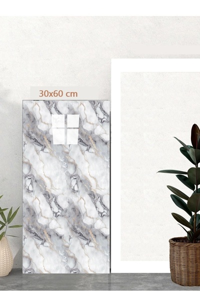 Bien Home 30x60 Cm Gri Mermer Desenli Kendinden Yapışkanlı Seramik Köpük Banyo WC Kaplama PVC Duvar Paneli