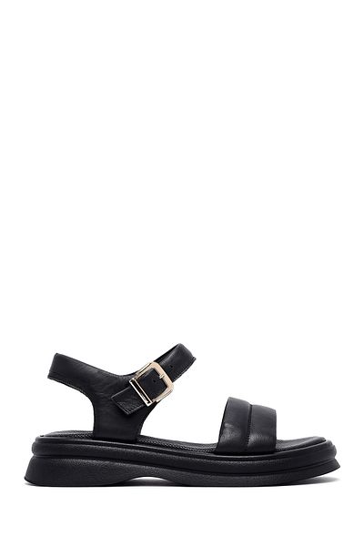 Derimod Women's Black Ankle Buckle Genuine Leather Sandals 25Sfd351118