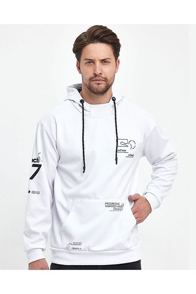 Adams Бял суитшърт с качулка и щампа с кенгуру