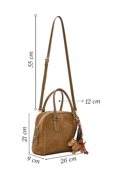 Derimod Women's Tan Long Strap Suede Leather Handbag with Accessories 24Wbd 259210