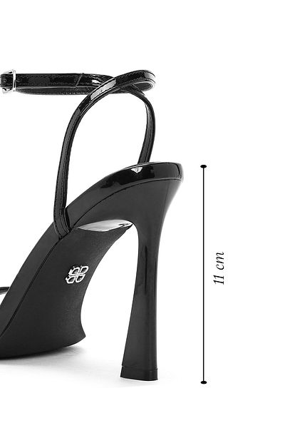 Derimod Women's Black Ankle Strap High Thin Heeled Shoes Sandals 25Sfe493716