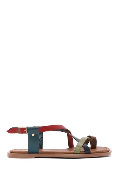 Derimod Women's Multicolored Flip Flops Genuine Leather Bodrum Sandals 25Sfd333818