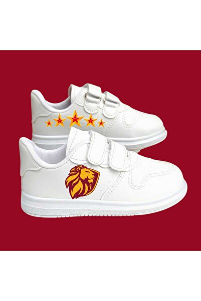 LİASSHOES kral yıldızı baskılı beyaz bantlı çocuk spor ayakkabı sneaker