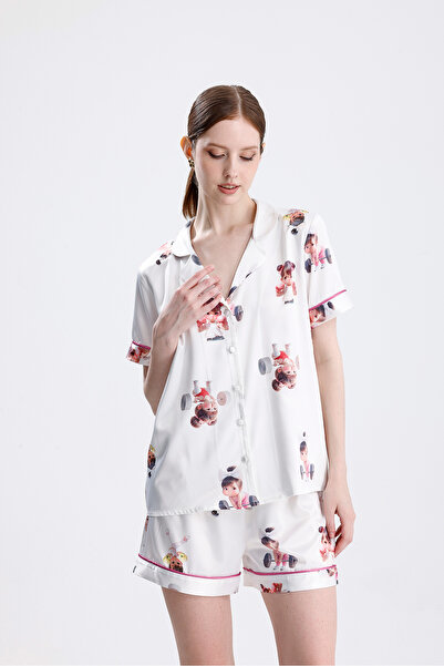 Laperissa طقم بيجامات نسائي بأكمام قصيرة وشورت بناتي بنمط صيفي مريح للمنزل