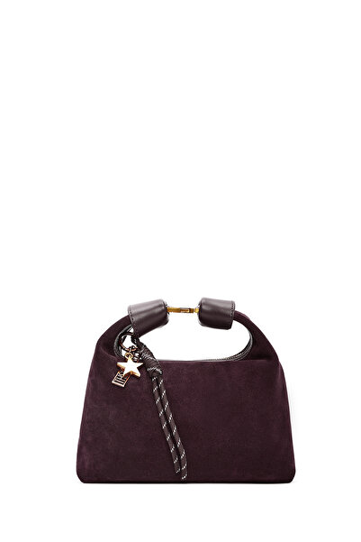 Derimod Women's Burgundy Long Strap Suede Leather Mini Shoulder Bag 24Wbd 259110