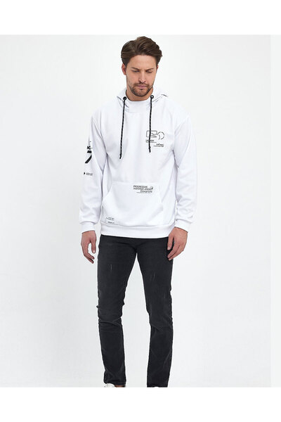 Adams Φούτερ με λευκή κουκούλα με στάμπα καγκουρό με τσέπη