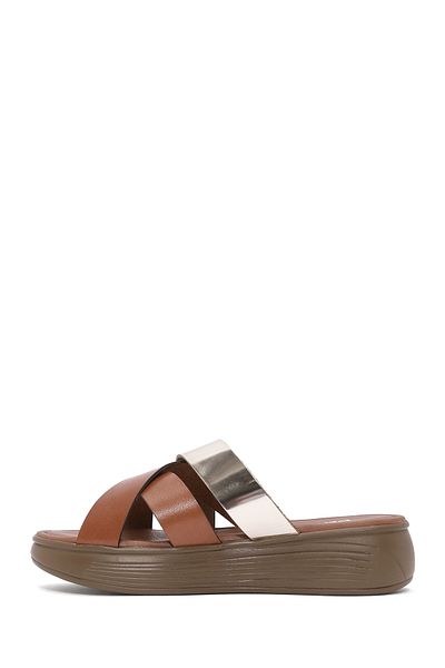 Derimod Women's Tan Thick Soled Leather Slippers 25Sfd 333114