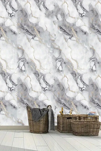 Bien Home 30x60 Cm Gri Mermer Desenli Kendinden Yapışkanlı Seramik Köpük Banyo WC Kaplama PVC Duvar Paneli