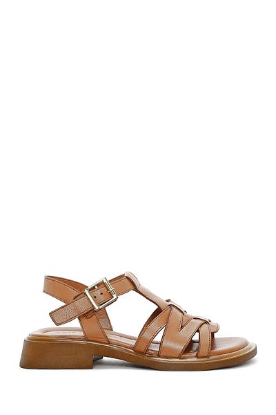 Derimod Women's Tan Ankle Buckle Genuine Leather Sandals 25Sfd362518