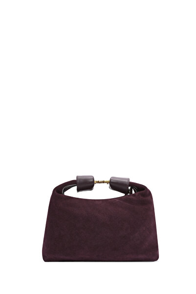 Derimod Women's Burgundy Long Strap Suede Leather Mini Shoulder Bag 24Wbd 259110