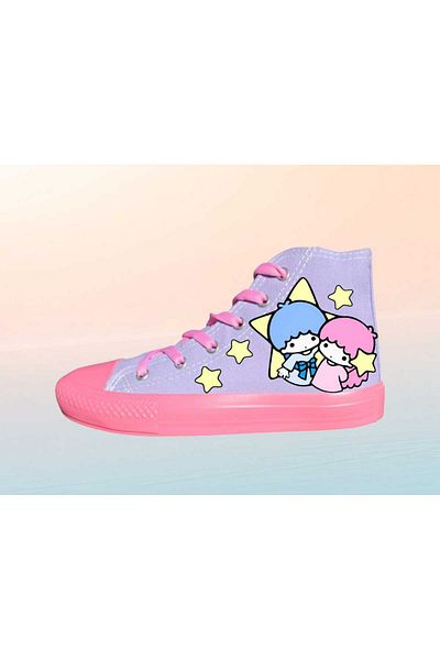 LİASSHOES Star Candies Pink Sole Purple Linen Design Children's Sneakers Sneakers