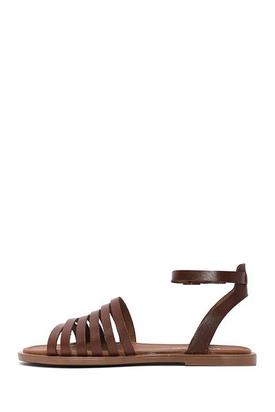 Derimod Women's Brown Ankle Strap Genuine Leather Bodrum Sandals 25Sfd333318
