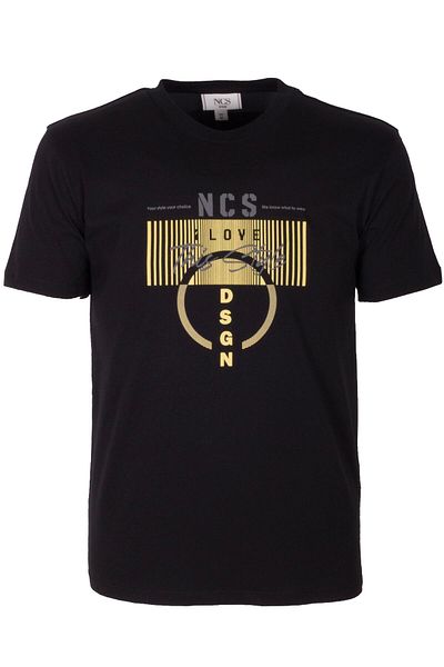 NCS Men's T-Shirt Crew Neck Slim Fit Black 100% Cotton Printed T-Shirt Jeans 1300