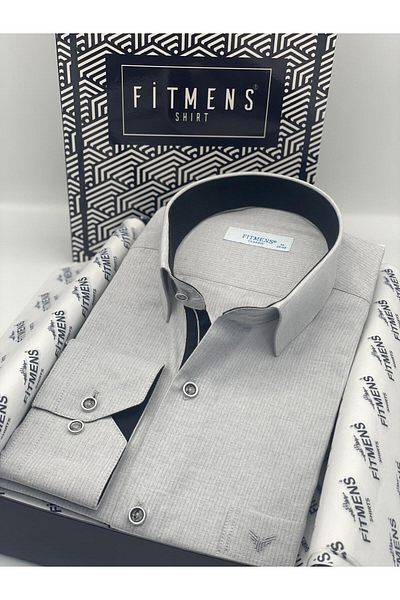 Fitmens Classic Long Sleeve Linen Cotton Gift Boxed Men's Shirt Fs- 001261   - Light Gray
