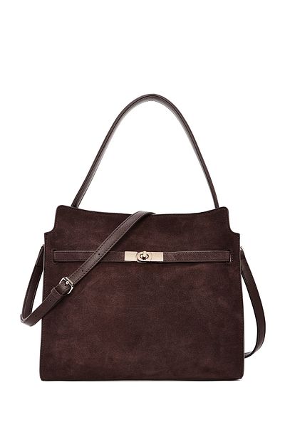 Derimod Women's Brown Long Strap Suede Leather Classic Shoulder Bag 24Wbd 259410