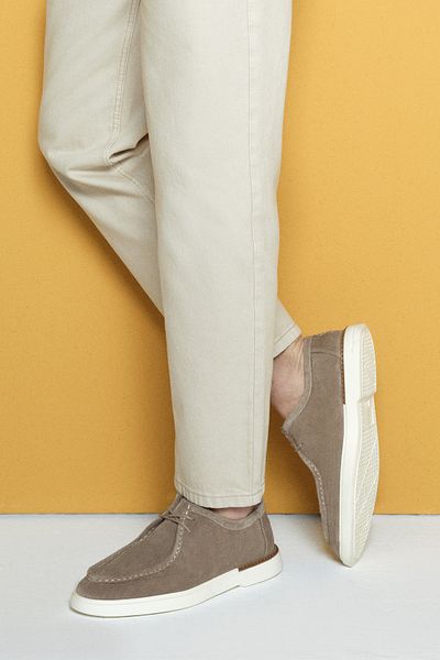 Derimod Men's Beige Suede Casual Shoes 25Sfd 750510