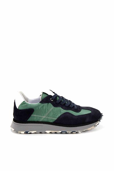 Bambi Ανδρικό δερμάτινο αθλητικό παπούτσια Navy Blue Green E01810007002