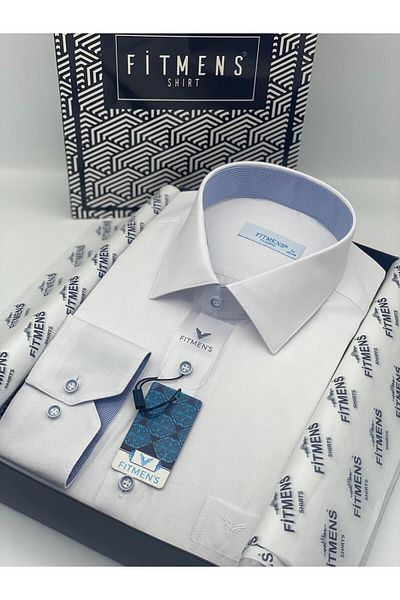 Fitmens Classic Long Sleeve Linen Cotton Gift Boxed Men's Shirt Fs- 001261   - White Light Blue