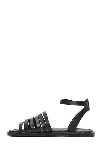 Derimod Women's Black Ankle Strap Genuine Leather Bodrum Sandals 25Sfd333318