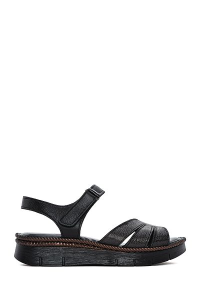 Derimod Women's Black Strappy Genuine Leather Comfort Sandals 25Sfd321114