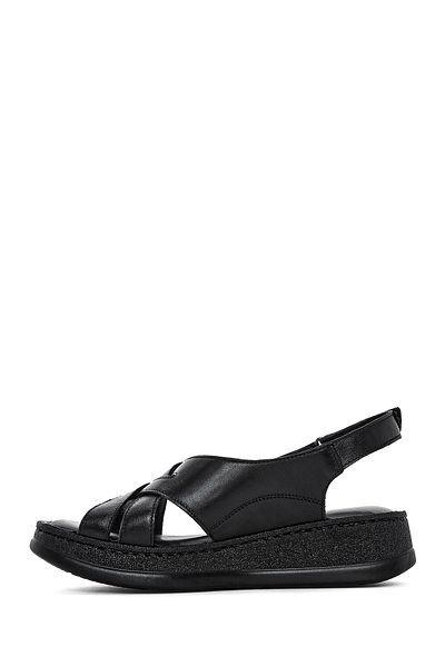 Derimod Women's Black Thick Soled Genuine Leather Comfort Sandals 25Sfd321518