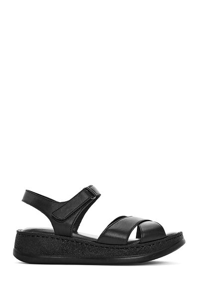 Derimod Women's Black Thick Soled Genuine Leather Comfort Sandals 25Sfd321618