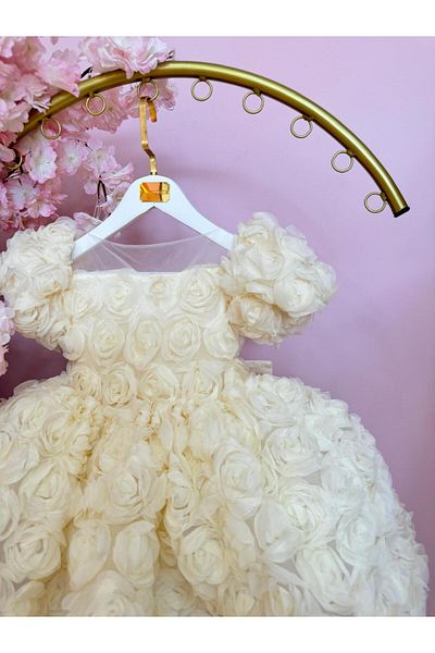 Hly Karol Tasarım Βρεφικό φόρεμα Diana Cream Rose - για 0-12 ετών, Προσαρμοσμένο, Γενέθλια