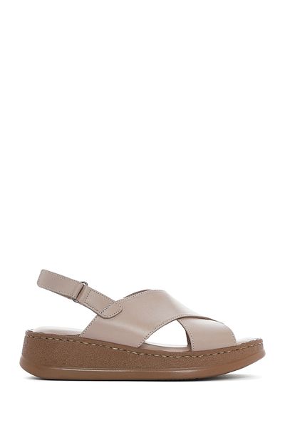 Derimod Women's Mink Banded Thick Soled Genuine Leather Comfort Sandals 25Sfd321718